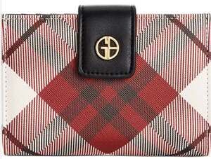 Giani Bernini Wallet Women OS Red Black Cream Plaid Kisslock Indexer Card Case